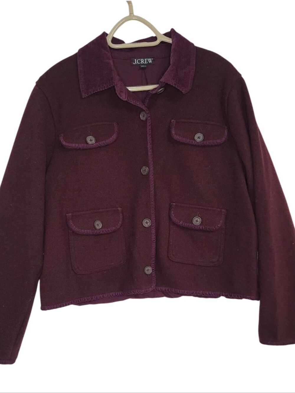 J.Crew Wool Blend Corduroy Collar Utility Pocket Jacket Plum Burgundy Size L
